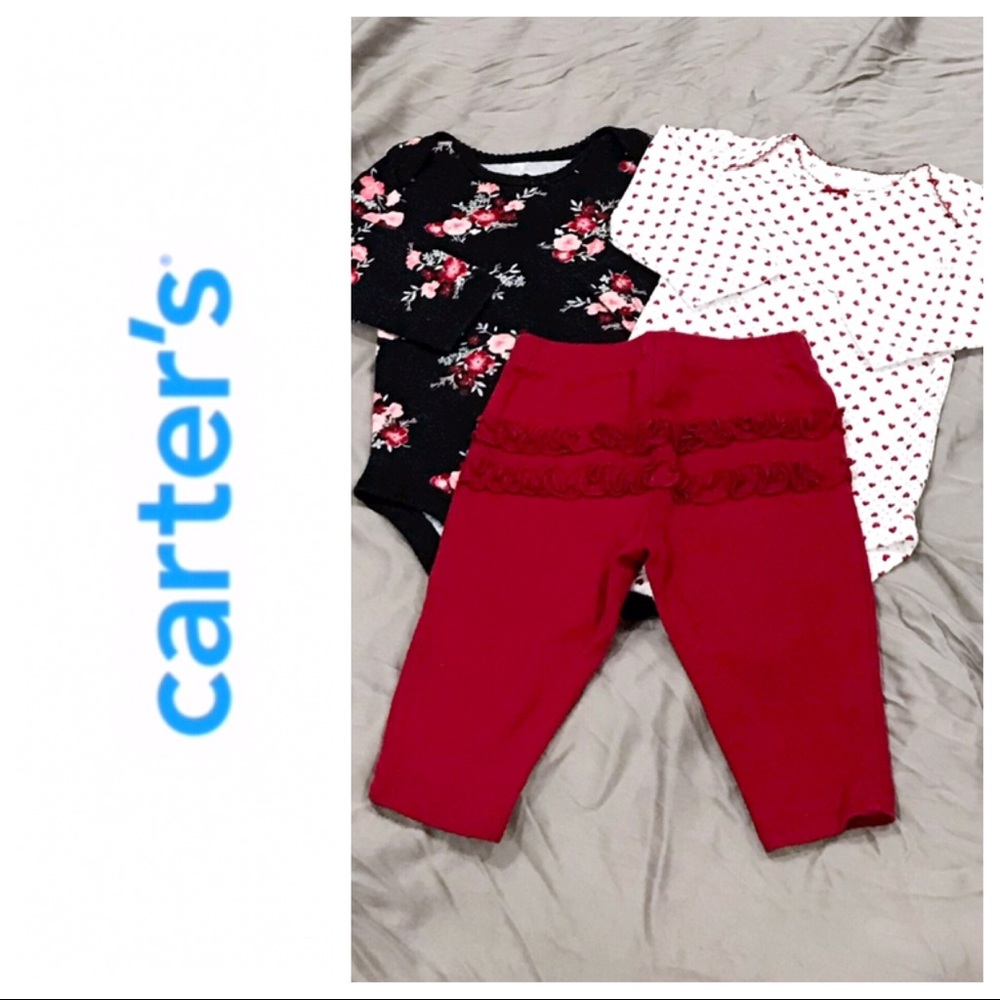 🔴SOLD🔴 Carter’s Red & Black Floral Set